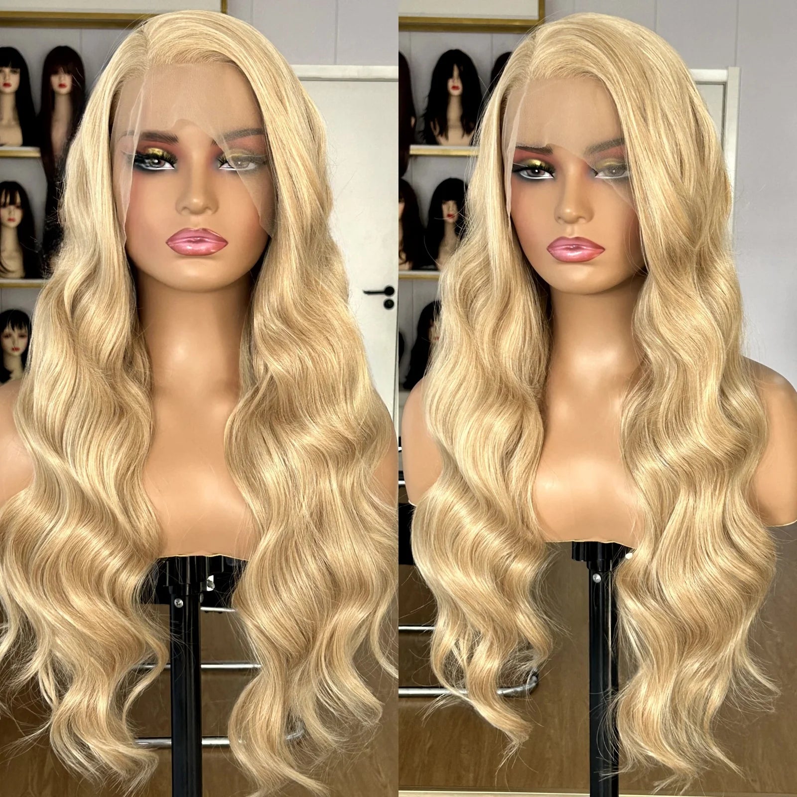 Ihomed Blonde Highlight Wig Long Wavy Synthetic Lace Front Wig Loose Deep Wave Honey Blonde Colored Hair 13X4 Frontal Wigs for Women