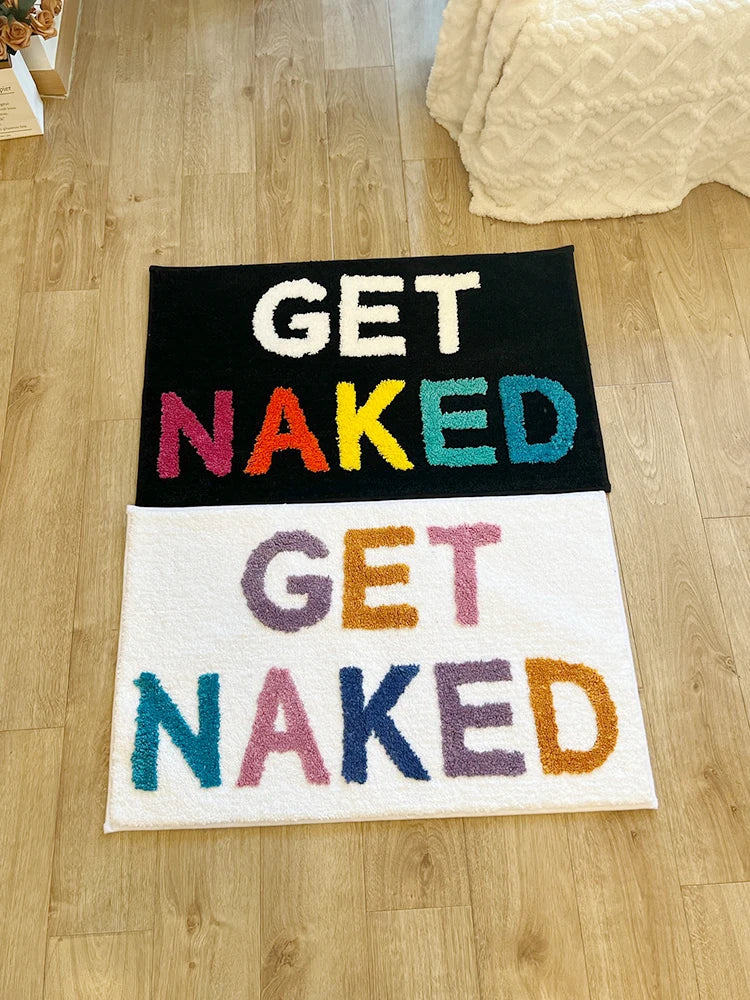 Ihomed Black and White Shower Mat Get Naked Tufted Rug Bath Mat Bathroom Rugs for Bathtub Mat Cute Bath Rugs for Apartment Decor Tufted