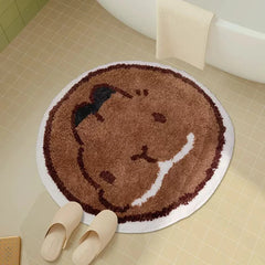 Ihomed Tufting Round Rabbit Bathroom Mat Fluffy Flocking Bathmat Tub Side Rug Pet Carpet Floor Anti Slip Doormat Home Nursery Decor