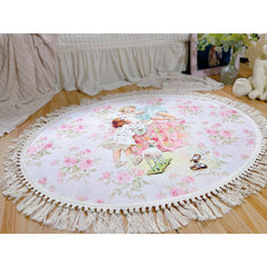 Ihomed Retro Plush Carpet Girl Cute Non-Slip Soft Tassel Floor Mat Home Decor Livingroom Rugs  Pastoral Comfor Bedroom Bedside Carpet