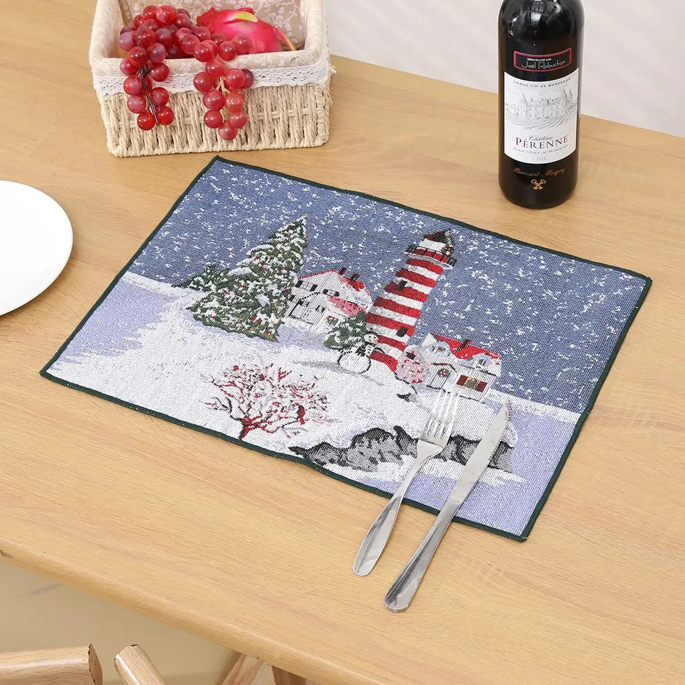 Ihomed Christmas Placemat Dining Mat Jacquard Insulation Kitchen Table Decoration Home Restaurant Western Food Mat Christmas Supplies