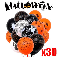 Ihomed 30/10Pcs Scary Halloween Balloons Kids Toys Pumpkin Skeleton Ghost Bar Party Decor Balloon Halloween Black Orange Latex Balloon