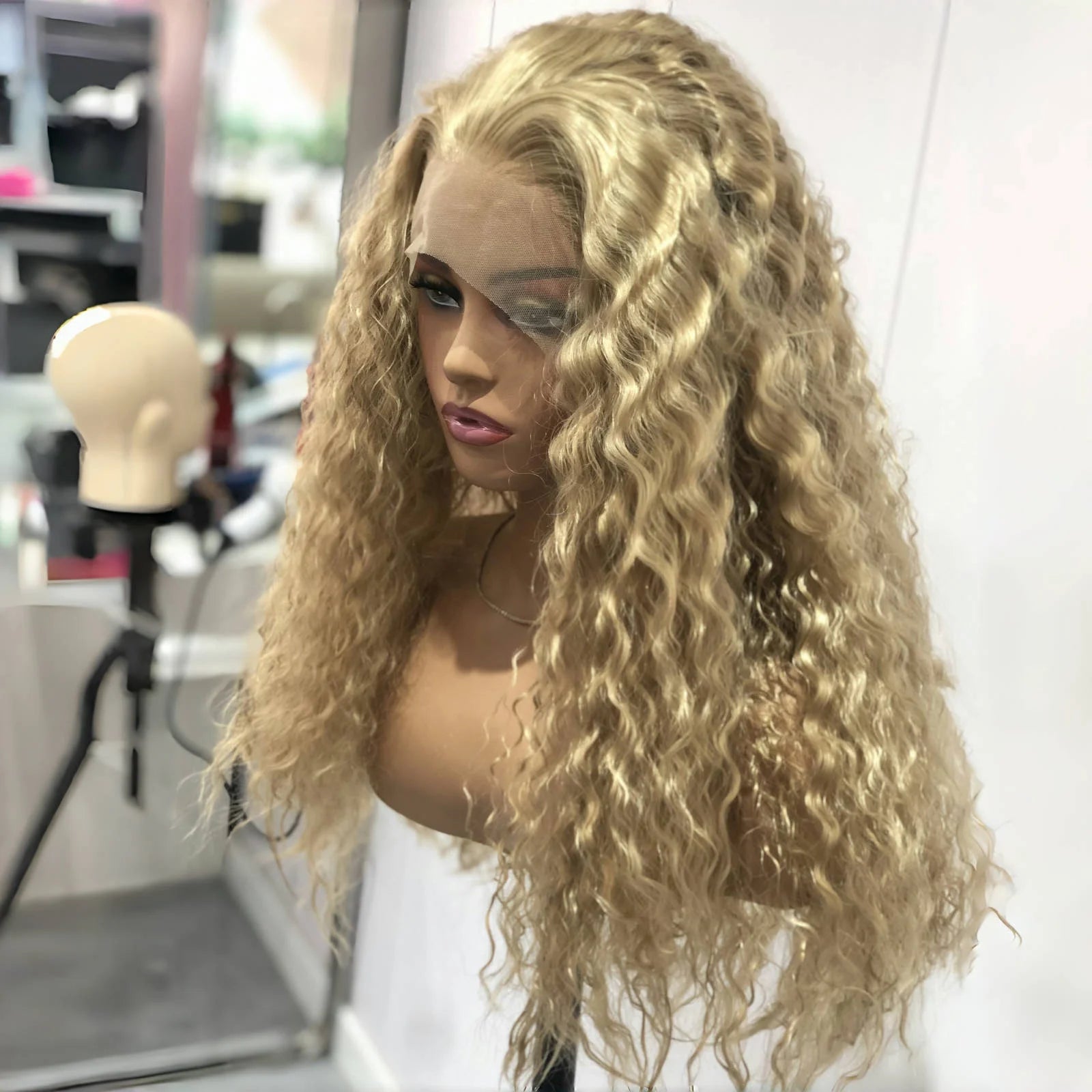 Ihomed Ash Blonde Wig Long Blonde Curly Wig Synthetic Lace Front Wig Glueless Wigs Ready to Wear Water Wave Curly Lace Wigs for Women