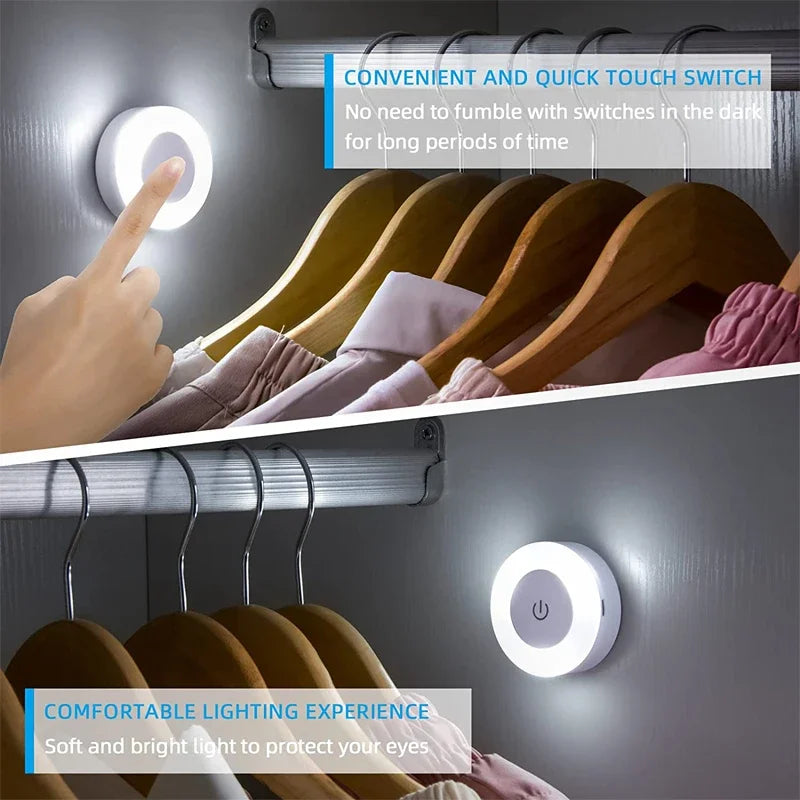 Ihomed Mini LED Touch Sensor Night Lights USB Rechargeable Kitchen Bedroom Magnetic Base Wall Light Round Portable Dimming Night Lamp