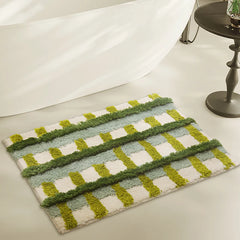 Ihomed Tufting Checks Bathmat Chic Bathroom Rug Soft Fluffy Geometric Mat Carpet Floor Anti Slip Pad Aesthetic Home Room Green Decor