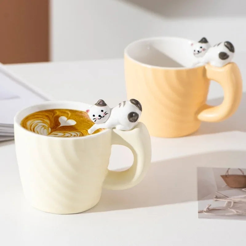 Ihomed Creative Cartoon Cat Ceramic Mug Cute Cat Cup Children's Milk Breakfast Home Office Coffee Cups Tea Cup Gift Frends Drinkware