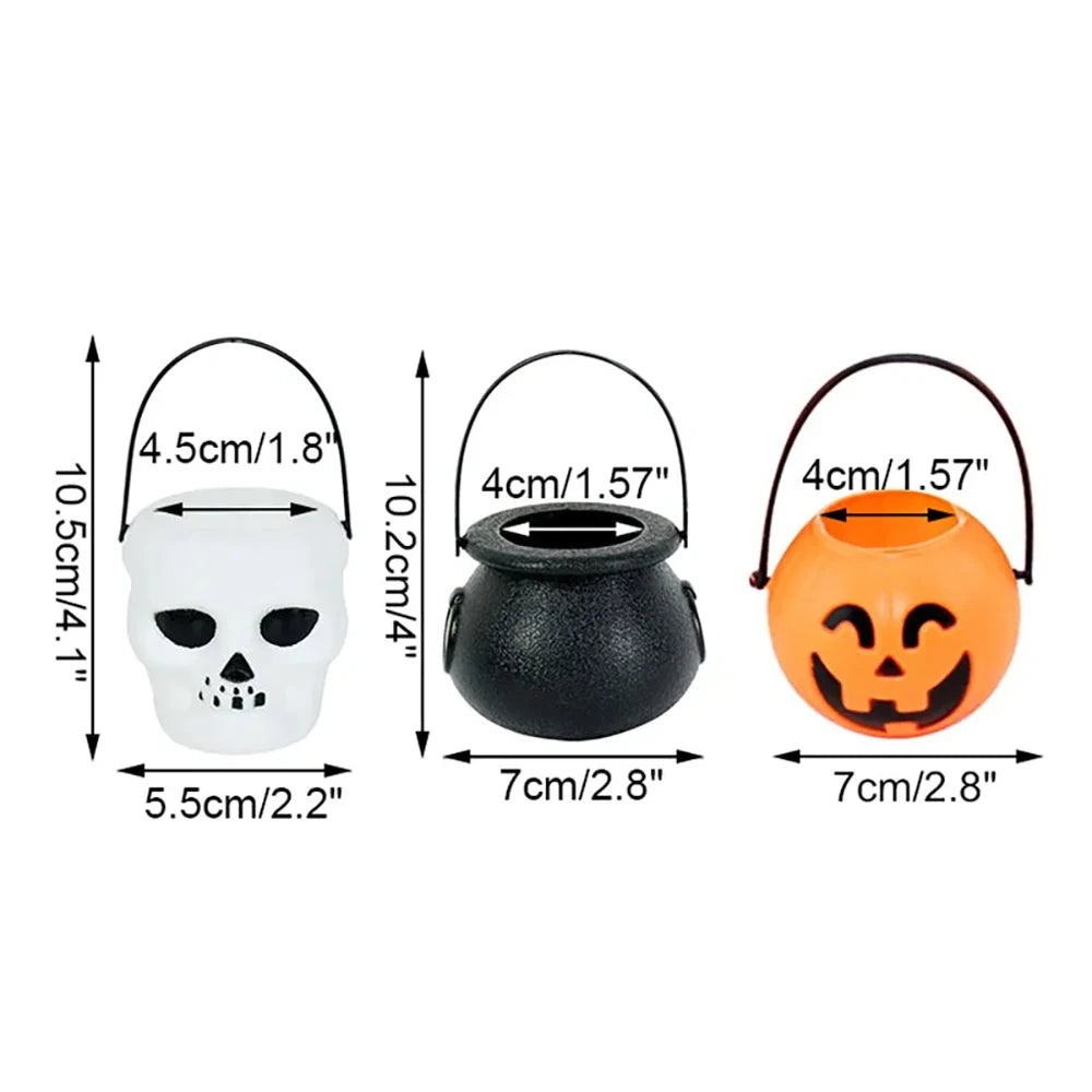 Ihomed Halloween Witch Cauldron Decoration,Mini Black Plastic Witches Cauldron,Halloween Candy Basket,Trick Or Treat Bucket