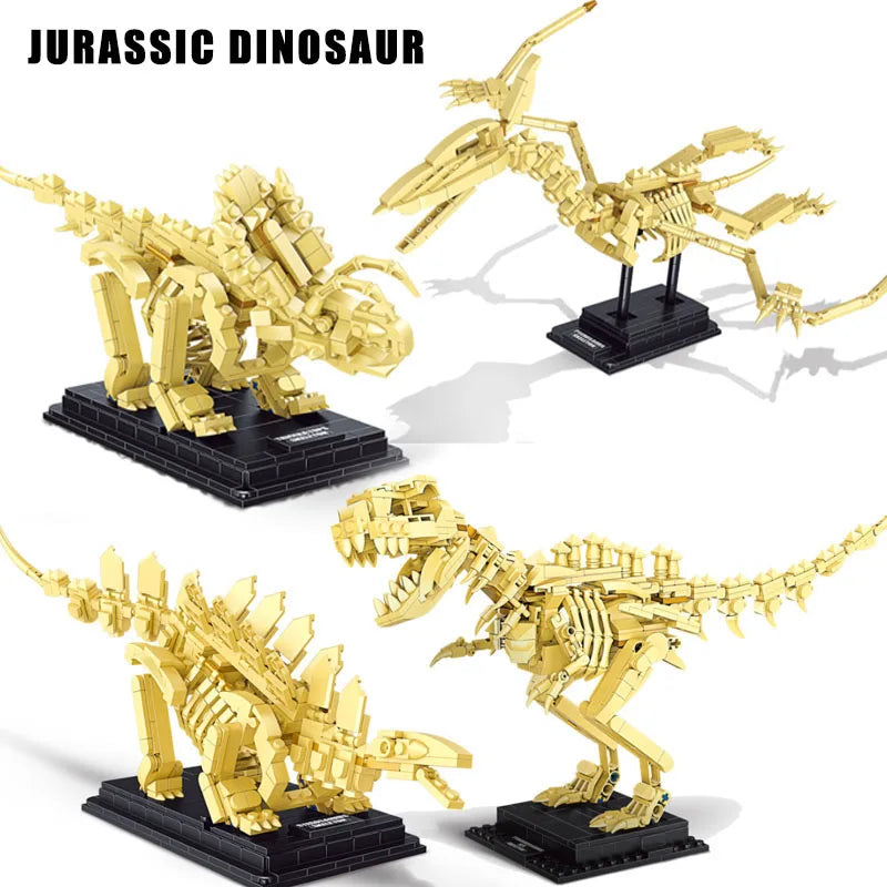 Ihomed DIY Jurassic Dinosaur World Park Series T-rex Triceratops Skeleton Ornament Building Blocks Fossil Bricks Figure Toys Kids Gifts