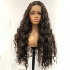 Ihomed Dark Brown Long Curly Wavy Wig Synthetic Lace Front Wig Loose Deep Natural Brunette Colored Hair 13X4 Frontal Wigs for Women