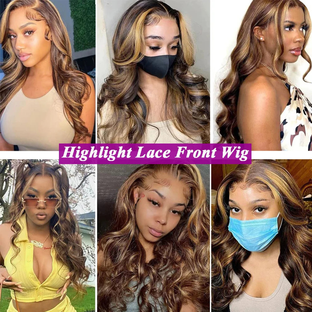 Ihomed 13x6 13x4 Ombre Highlight HD Lace Front Wig Honey Blonde Body Wave Human Hair Wigs Preplucked Body Wave Lace Frontal Wgs