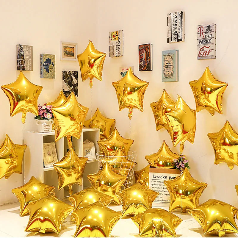 Ihomed 19pcs Chrome Gold Silver Number Star Foil Balloons Birthday Party Decorations Kids Girl Boy 1 2 3 4 5 6 7 8 9 Year Old Supplies