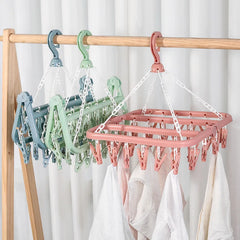 Ihomed Folding Hanging Hanger 32 Clip Multifunctional Windproof Socks' Clip Drying Rack Household Plastic Clothes Socks Drying Hanger