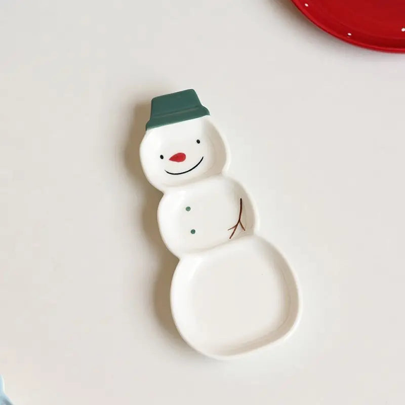 Ihomed Hand Painted Christmas Tableware Ceramic Dinner Plate Cute Cartoon Snowman Plate Dim Sum Breakfast Plates Kitchen Acceesories