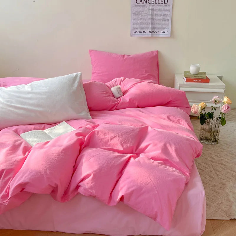 Ihomed Soft Pink Bedding Sets Duvet Cover Set Bedclothes Bedspread Pillowcases Single Double Queen Size Bed Sheet Sets For Girls