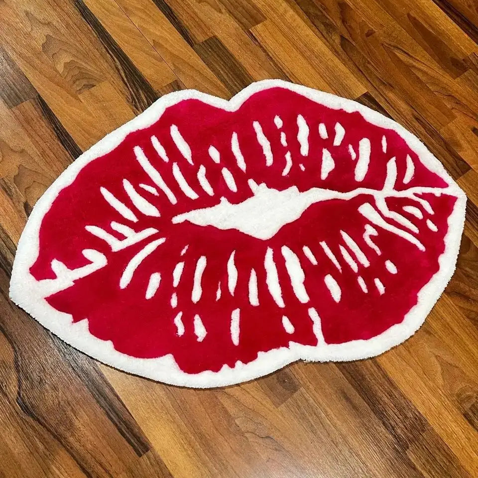 Ihomed Big Red Lips Carpet Floor Mat Blue Black Living Room Bedroom Bedside Blanket Special-shaped Soft Flannel Non Slip Rug Home Decor