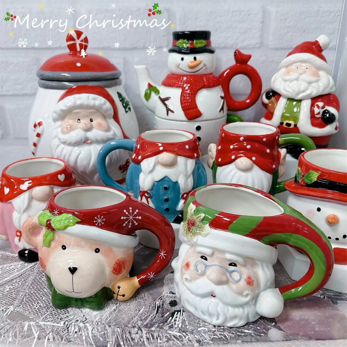 Ihomed Santa Claus Ceramic Jars Storage Candy Jars Handmade Painted Makeup Teapot Christmas Decorations Home Decor Kitchen Acceesories