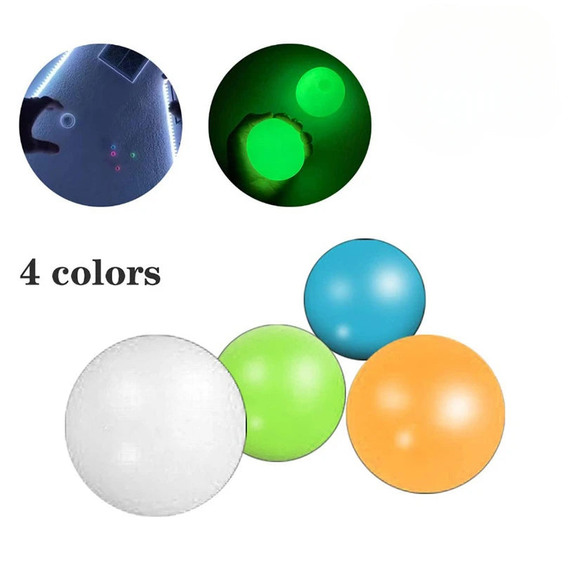 Ihomed 10/5Pcs Luminous Sticky Ball Glow in The Dark Ball Throwing Indoor Decompression TPR Sticky Balls Target Ball Kids Sticky Balls