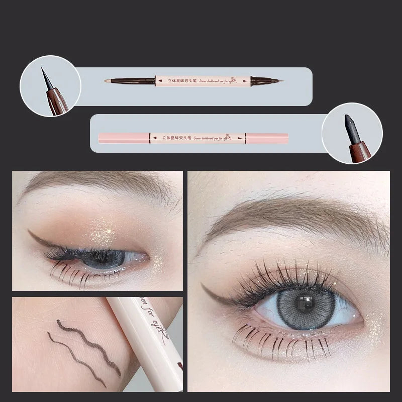 Ihomed Double Head 7 Colors Eyeliner Pen Matte Glitter Lying Silkworm Waterproof High Pigment Matte Eyeliner Lasting Shiny Eyes Makeup