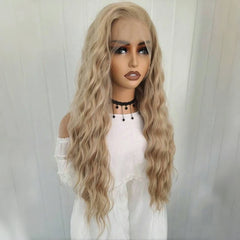 Ihomed Ash Blonde Wig Deep Wave Synthetic Lace Front Wig Long Curly Natural Wavy Colored Hair 13X4 Lace Frontal Wigs for Women Party