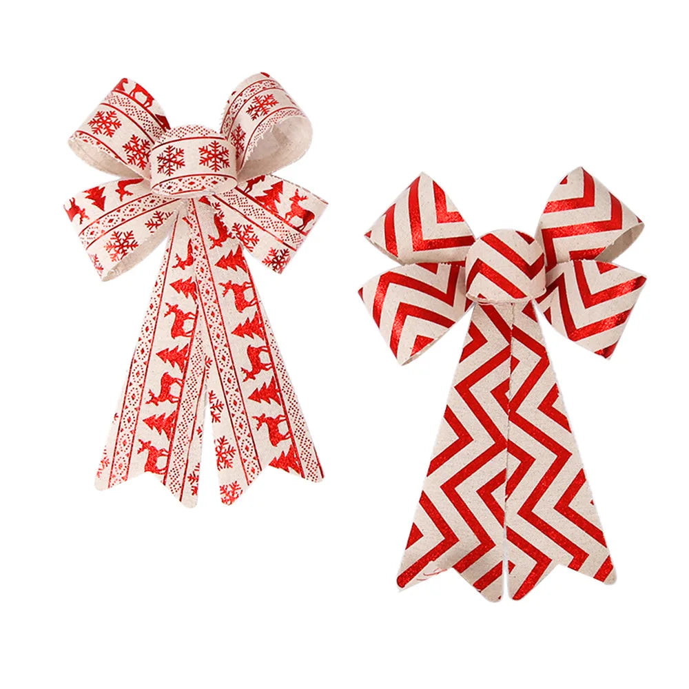 Ihomed 25cm Large Christmas Bow Pendant Christmas Decoration Stripesd Linen Bow DIY Accessories Pendant