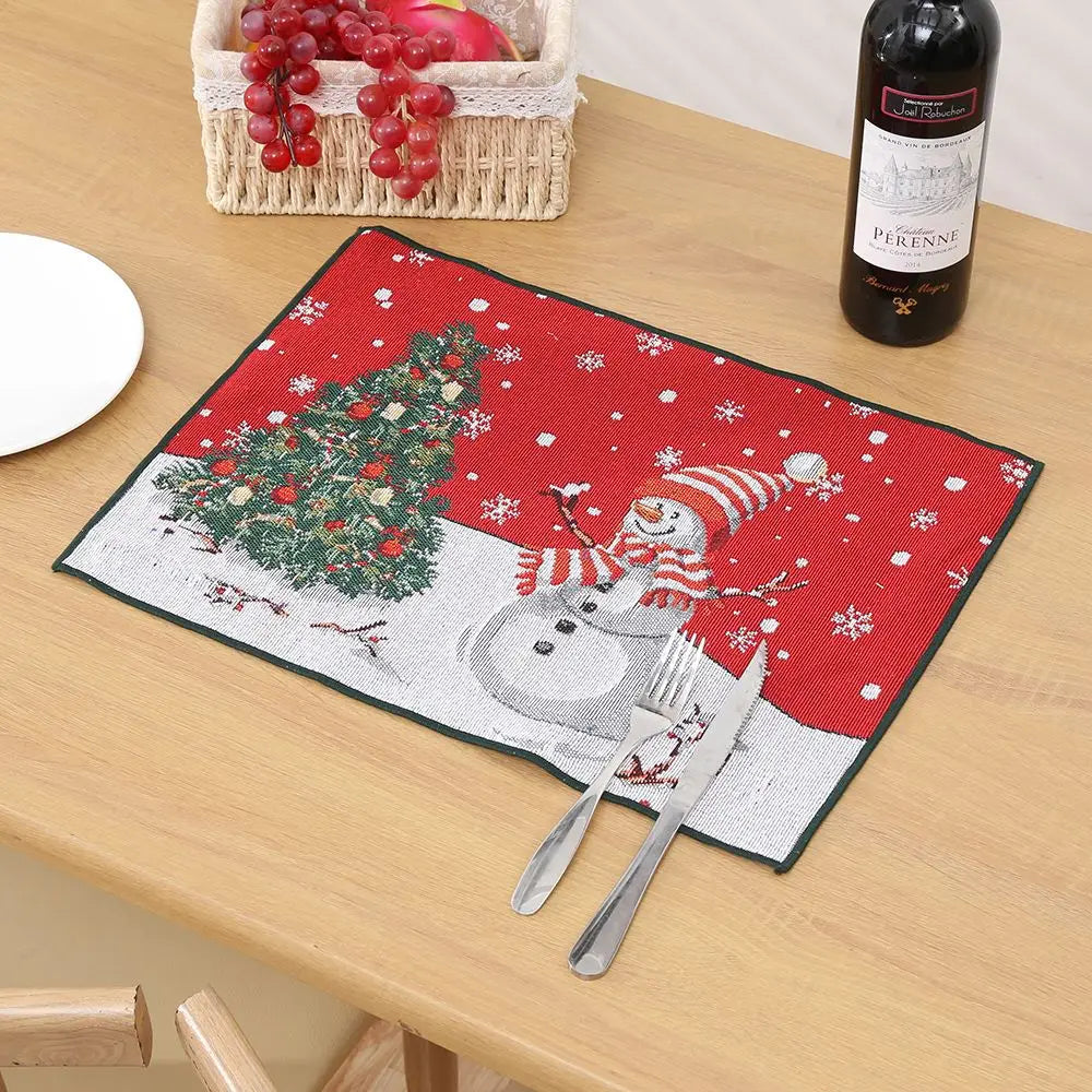 Ihomed Christmas Placemat Dining Mat Jacquard Insulation Kitchen Table Decoration Home Restaurant Western Food Mat Christmas Supplies