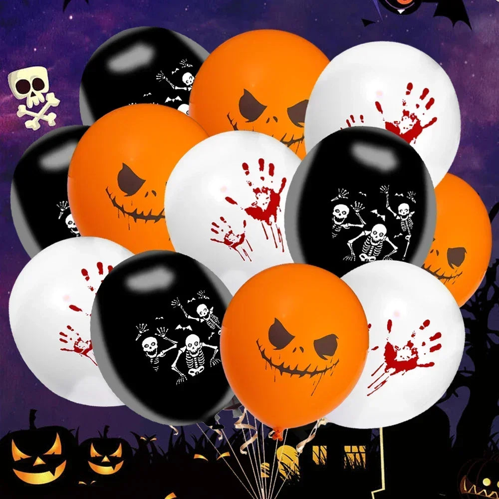 Ihomed 12 Inch Halloween Balloons Set Black Orange White Inflatable Latex Balloon Kids Toys Pumpkin Skeleton Bar Party Decor Balloons