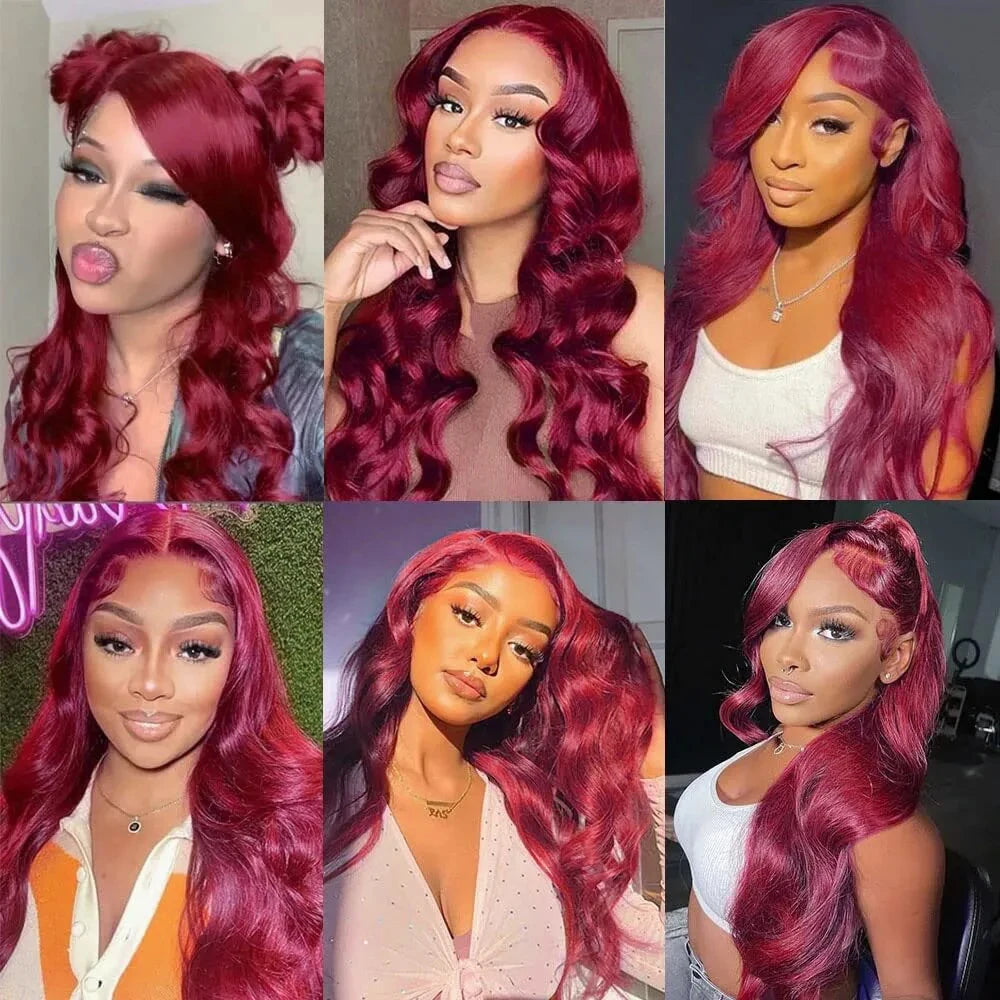 Ihomed Body Wave Glueless 5X7 5X5 Lace Front Wigs Human Hair Wig Burgundy 99j Lace Closure Wig Remy Colored Lace Wigs For Women