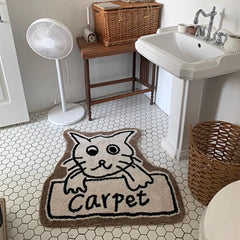 Ihomed Cute Fluffy Cat Rug Carpet for Bedroom Minimalist Carpet for Living Room Rug for Home Funny Shaped Rug Non-slip Bathroom Mat