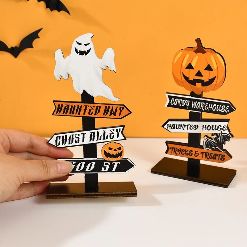 Ihomed Halloween Pumpkin Ghost Wooden Table Ornament Craft Halloween Home Table Decoration Supplies Halloween Party Kids Gift Favors