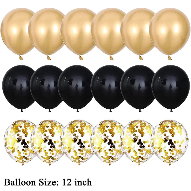 Ihomed 18pcs 12inch Gold Black Confetti Metallic Balloons Birthday Party Decorations Adult Kids Baby Shower Wedding Graduation Globos