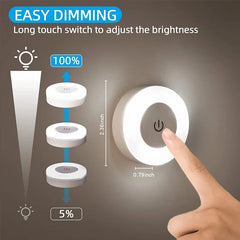 Ihomed Mini LED Touch Sensor Night Lights USB Rechargeable Kitchen Bedroom Magnetic Base Wall Light Round Portable Dimming Night Lamp