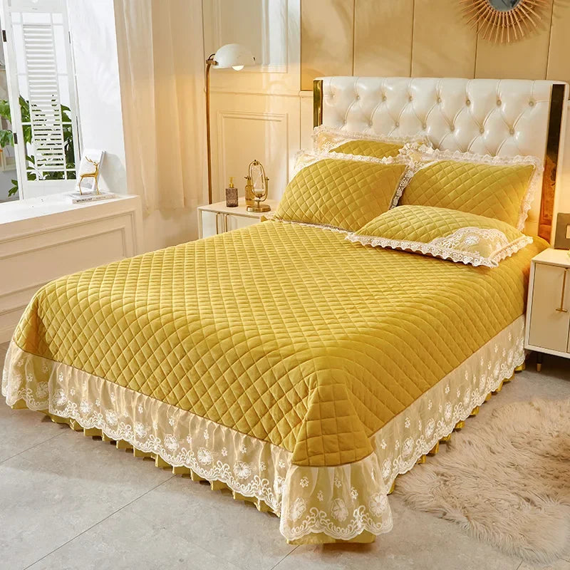 Ihomed Velvet bed cover home Linens room decor Lace Stitch Double duvet Plaid Bedspread on the bed blanket Bedspreads Couple bed sheet