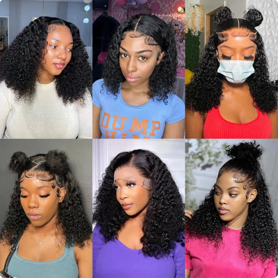 Ihomed Glueless Deep Wave Lace Closure Wig Human Hair Short Bob HD Lace Frontal Wig Preplucked Baby Hair 13x4 Water Wave Frontal Wigs