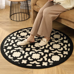 Ihomed Nordic Round Bedroom Rug Cuttable Black White Geometric Mat Living Room Carpet Anti-slip Chair Pad Aesthetic Home Decor