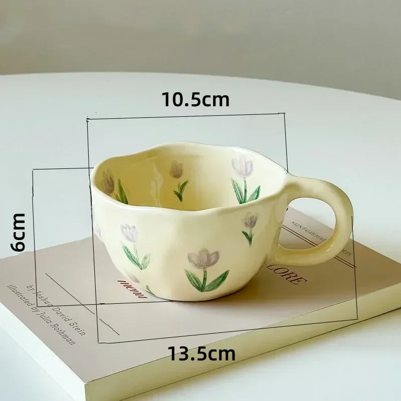 Ihomed Hand Pinched Flower Ceramic Mugs Coffee Cups Milk Tea Cup Korean Style Oatmeal Breakfast Mug Drinkware Kitchen Botella De Agua