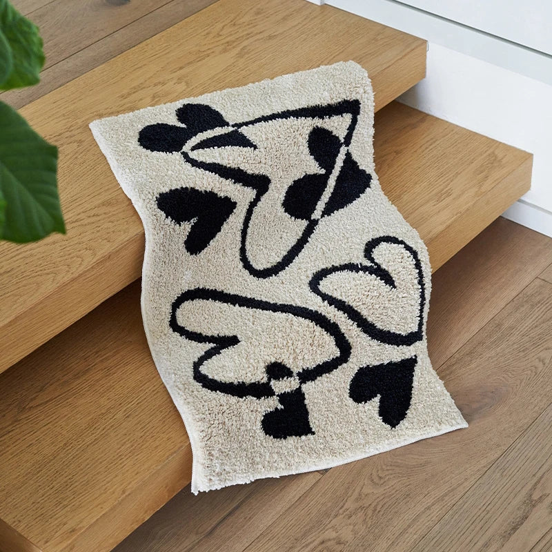 Ihomed Black White Tufting Heart Bathroom Mat Soft Rug Fluffy Bathmat Bedroom Carpet Floor Pad Aesthetic Home Room Warm Decor