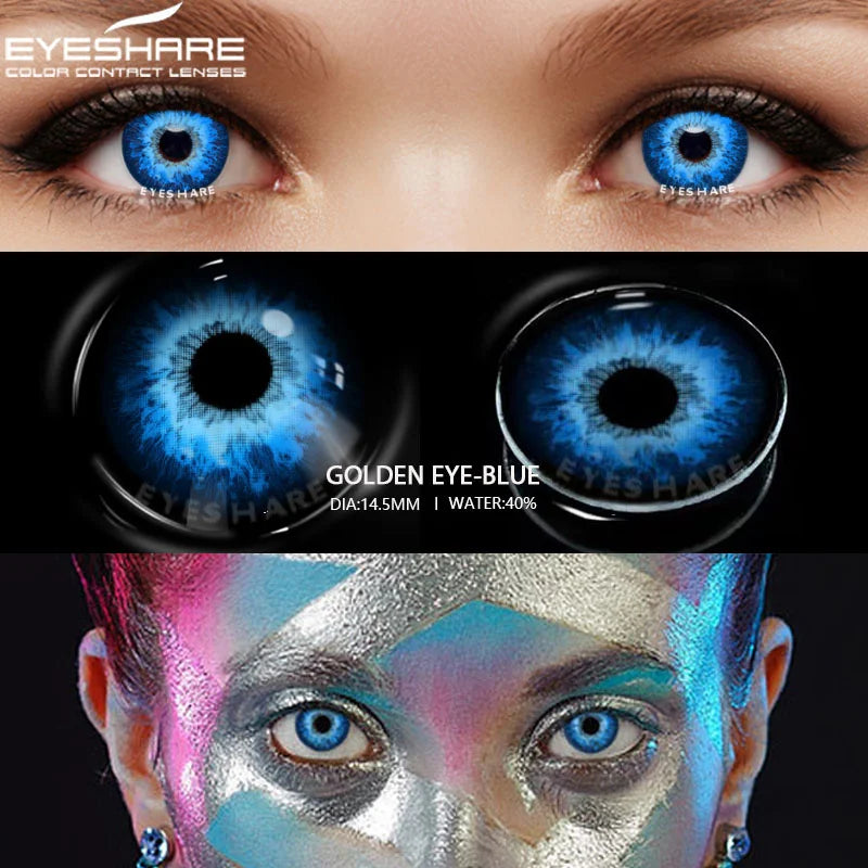 Ihomed 2Pcs Halloween Colorful Contacts Lenses Anime Cosplay Eyes Lens Blue Yellow Multicolored Lenses Yearly Beautiful Pupils