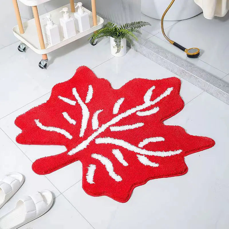 Ihomed  Red Green Maple Leaf Design 70x70cm Rug Bathroom Bedroom Living Room Bedside Carpet Non-Slip Cute Cartoon Floor Mat