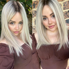 Ihomed Stunning Blonde Bob Wigs Highlights Ashy Brown Blonde Full Lace Wig 100% Human Hair HD 13x6 Straight Lace Front Wig Dark Roots