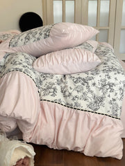 Ihomed Winter 100% Cotton Korean Princess  Bedding Set Thickened Retro French Duvet Cover Sets Flower Bed Skirt  Skin-friendly Fabrics