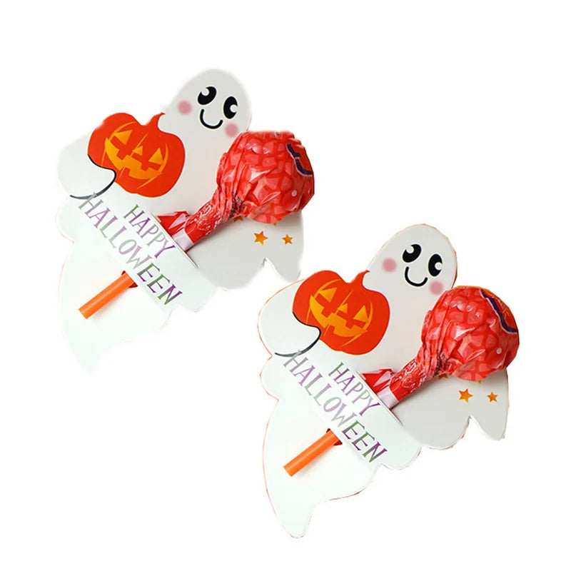 Ihomed 50PCS Halloween Lollipop Card Multi Pumpkin Ghost Skull Cat Lollipop Holder Halloween Party Supplies Trick Or Treat Candy Pack