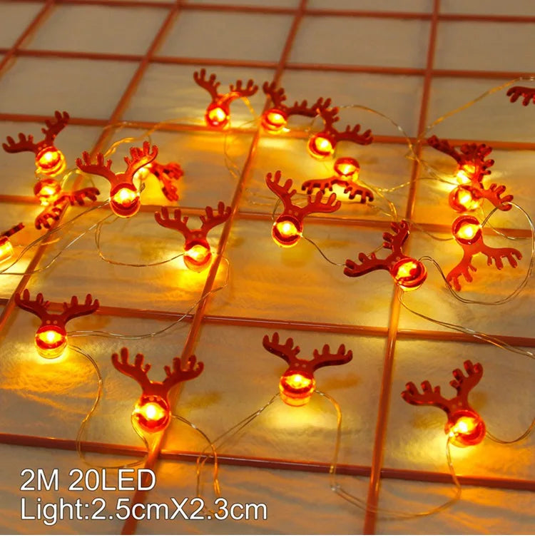 Ihomed 2M 20LED Santa Claus Snowman Elk Garland Lights String Christmas Decorations for Home 2024 Xmas Tree Ornaments Navidad New Year