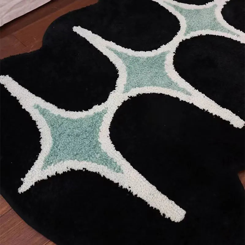 Ihomed Black And Green Rug Nordic Soft Tufted Irregular Floor Mat Bathmat Bedroom Carpet Home Aesthetic Room Decor