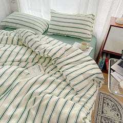 Ihomed INS Bedding Set for Home, Striped Duvet Cover, Geometric Flat Sheet, Polyester Bedclothes, Twin, Fashion, Summer Bedding, 3/4Pcs