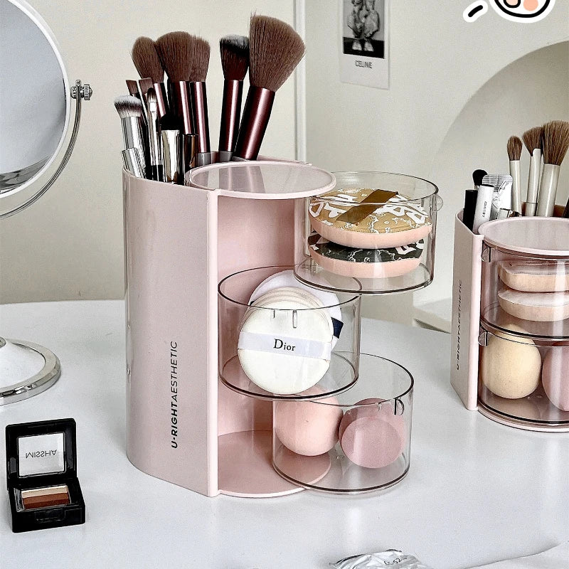 Ihomed Rotating Powder Puff Storage Box Dust-proof Desktop Beauty Egg Air Cushion Rack Multi-layer Lipstick Makeup Brush Storage Rack