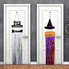 Ihomed Halloween Decoration Wooden Sign Home Decoration Rain Silk Tassel Hanging Bat Witch Hat Wooden Door Hanging Wall Hanging