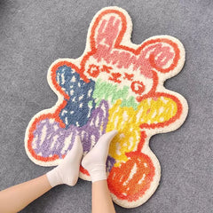 Ihomed Colorful Tufting Rabbit Mat Soft Fluffy Cartoon Animal Bedroom Living Room Carpet Pad Anti-slip Rug Home Kids Nursery Decor