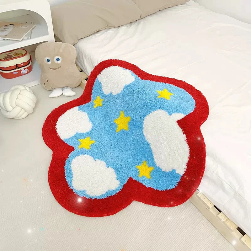 Ihomed Nordic Tufting Sky Star Living Room Carpet Soft Flower Shape Children Play Pad Anti-slip Rug Mat Kawaii Home Tidy Decor 90x90cm