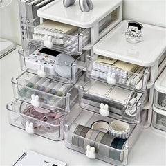 Ihomed Desktop Cosmetic Storage Box Organizer Drawer Office Storage Rack Stationery Desk Pen Holder Bunny Drawer Organizer Cute Kawaii