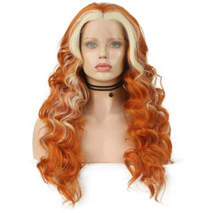 Ihomed Ginger Wig with Blonde Highlights Wig Synthetic Lace Front Wig Loose Deep Long Curly Wavy Hair 13X4 Frontal Wigs for Women Party